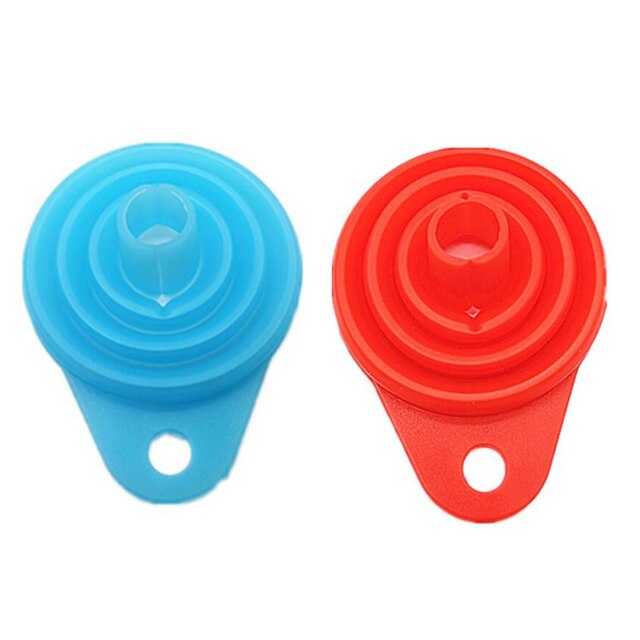 2Pcs Siliconen Vouwen Telescopische Lange Nek Trechter Creatieve Huishoudelijke Vloeibare Doseren Mini Trechter Keuken Gereedschap Opvouwbare: Blue and Red