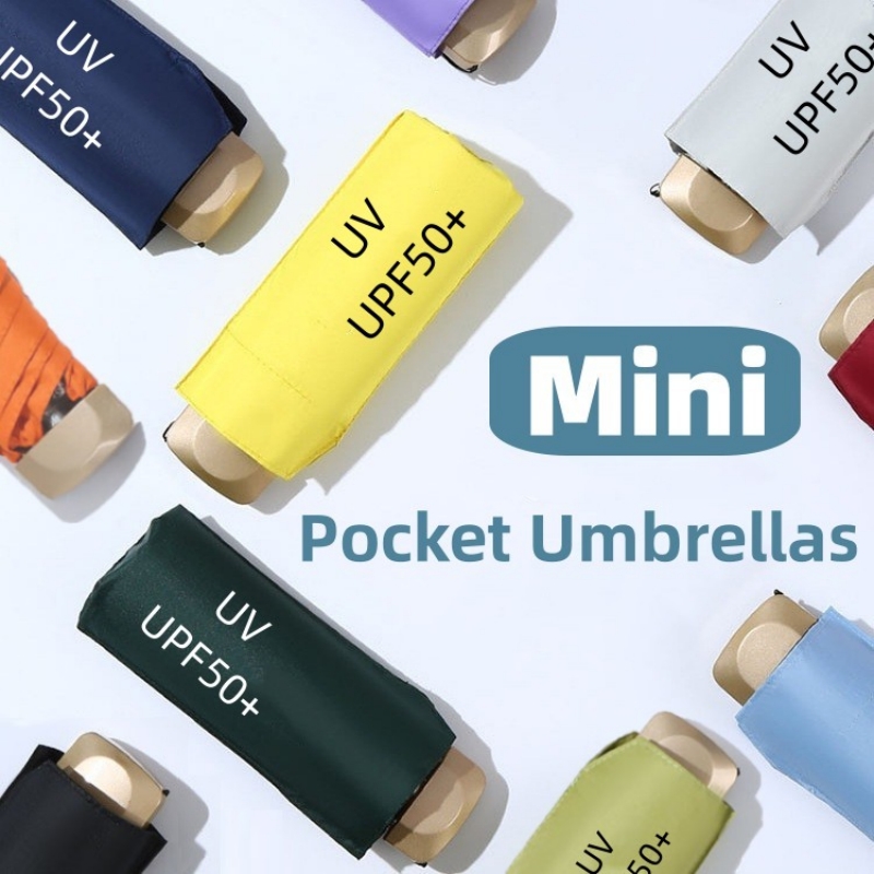 Mini paraguas de bolsillo, paraguas pequeños para el sol y la lluvia, paraguas plegable de vinilo, protección ultravioleta UV, parasol de bolsillo, cápsula