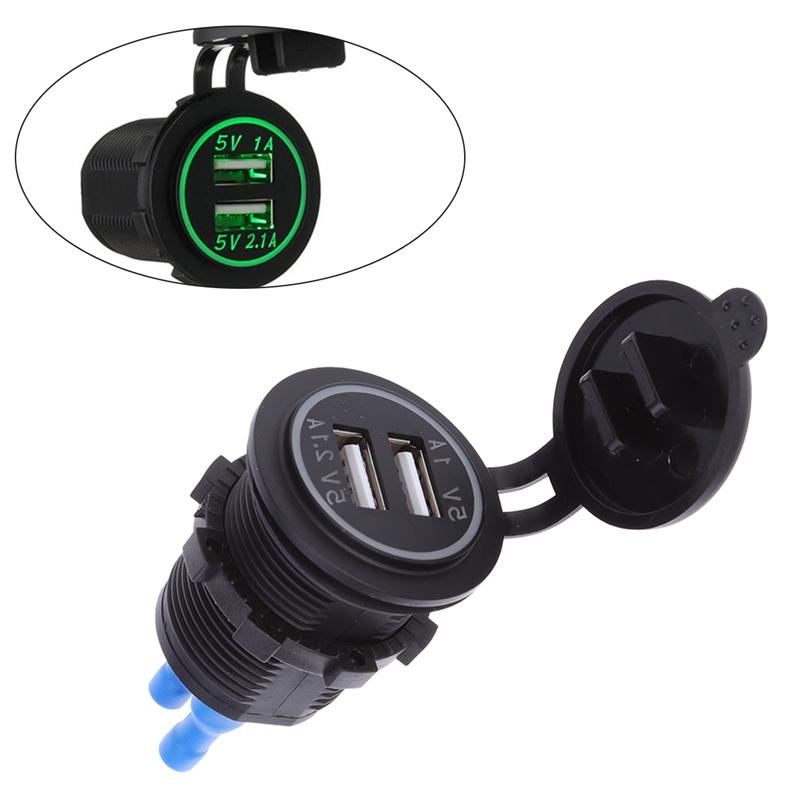 Universele Waterdichte Dual Usb-poorten Charger Socket Met Led Licht Voor Auto Boot Motorfiets: green