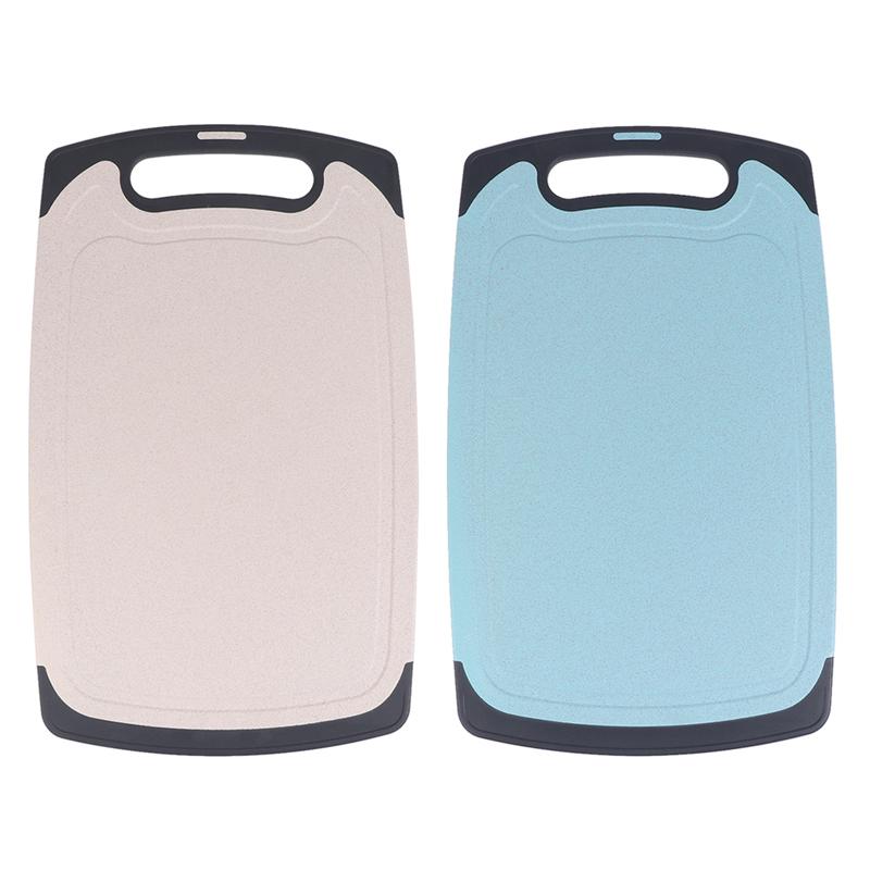 Lot de 2 planches à découper carrées en paille de blé, antibactériennes et anti-moisissure pour la cuisine (bleu + beige)