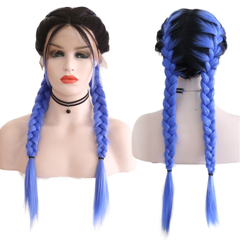 JOY & BEAUTY-trenzas dobles de 24 "de largo liso negro degradado 6 colores trenzado sintético marrón claro suizo peluca con malla frontal con pelo de bebé