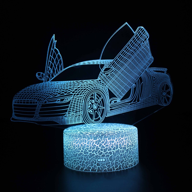 Acrylic 3D Super Car 7 Colors Visual Lamp Illusion Touch Glow In the Dark for Kids Boy Car Toys Birthday B131