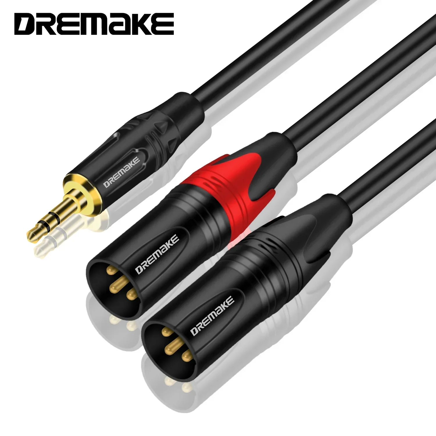 DREMAKE Jack 3,5 mm TRS Stereo do podwójnego XLR męskiego Patch Cord 3,5 mm 1/8 cala do podwójnego XLR męskiego Adapter Breakout Y Splitter Cable