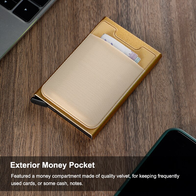 BOSHIONCASE-tarjetero de aluminio con pegatina para hombre, Mini billetera de aluminio con bolsillo elástico