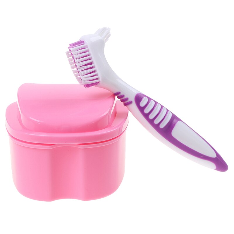 1set Denture Box And Brush Retainer Cleanning Denture Case Multi-Layered Bristle False Teeth Brush (1*Denture Case+1Teeth Brush): 1