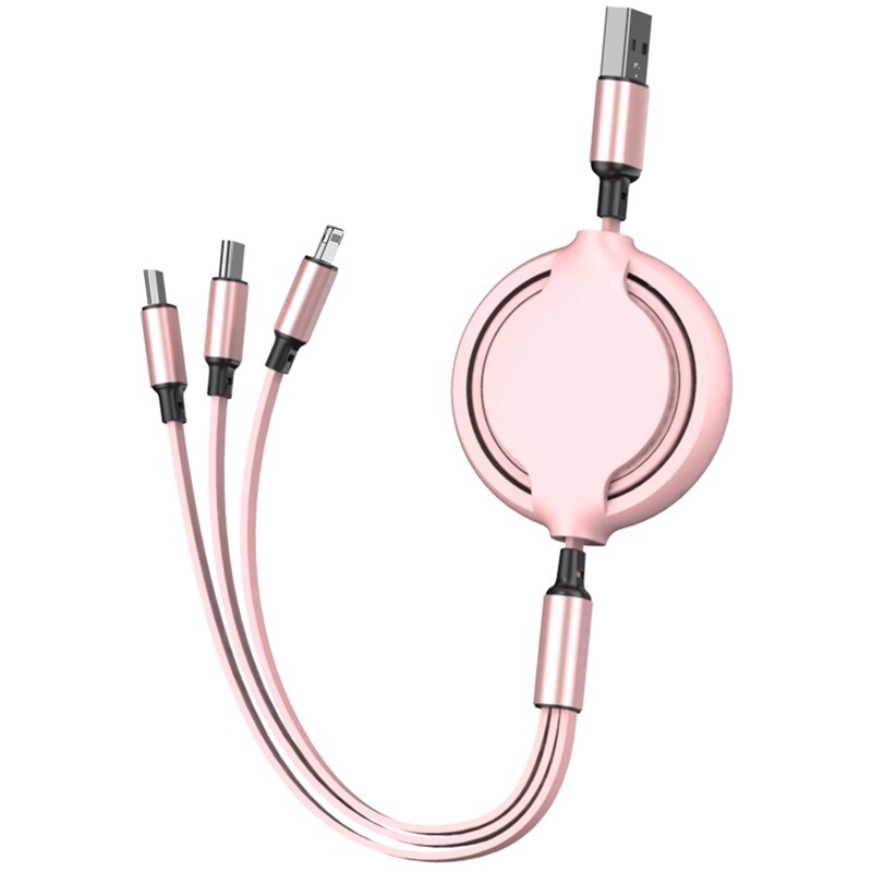 Retractable usb charge cable for iPhone11 Pro Max XR Xs 6 7 8 soft liquid silicone type c cable for samsungS10 huaweioppo vivo: Pink