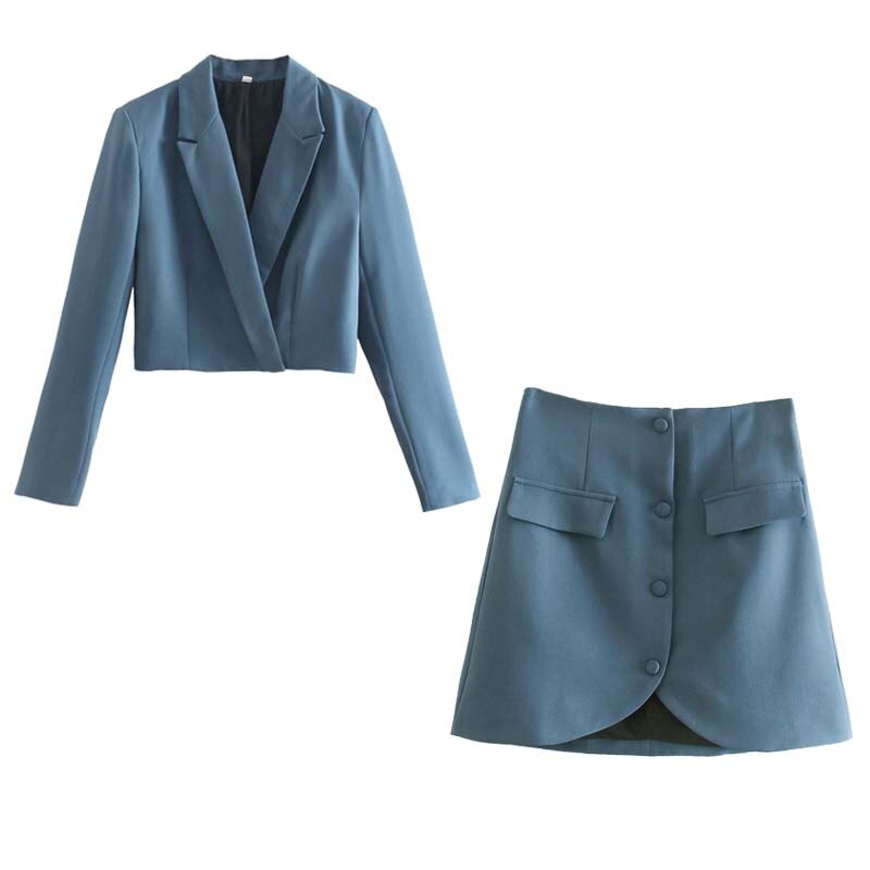 Za-Conjunto de Chaqueta corta y falda de una hilera de botones para mujer, conjunto de 2 piezas, Chaqueta corta informal, ropa de oficina Lisa para primavera y otoño,