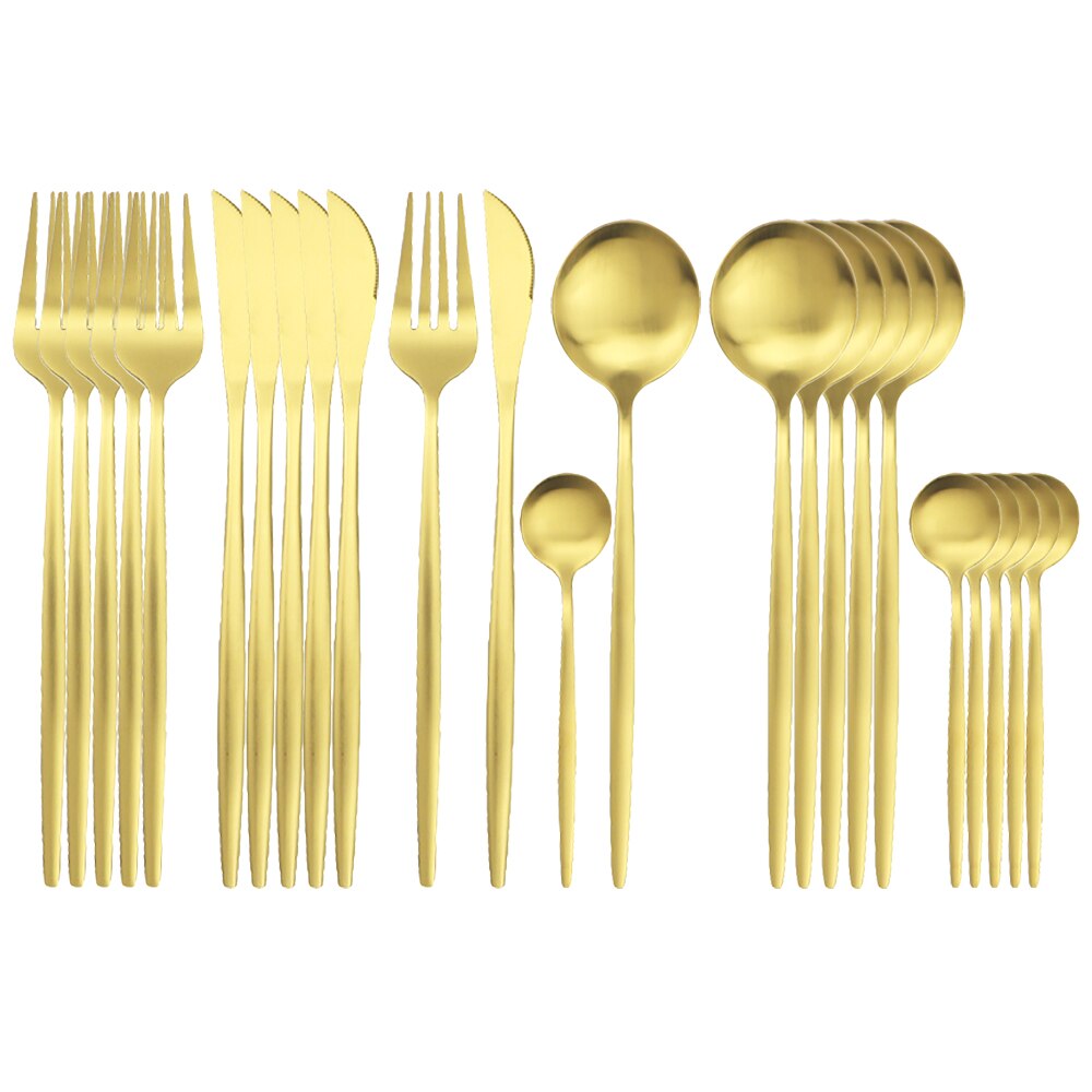 Couverts bleu en acier inoxydable 410, 24 pièces, service de table, coutellerie, cuillère, fourchette, couteau, argenterie, coutellerie: Gold