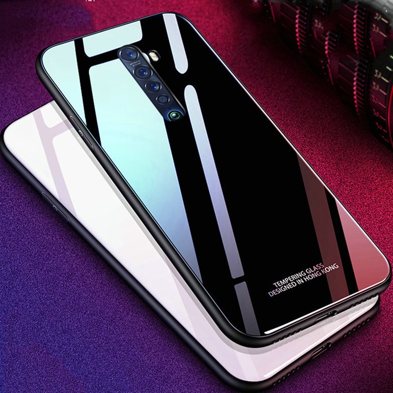 Glossy Gehärtetes Glas Fall Für OPPO Reno 2 2Z 2F Fall Harte Glänzend Stoßfest Zurück Abdeckung Fällen Für Reno Z 10X ZOOM Fundas Coques