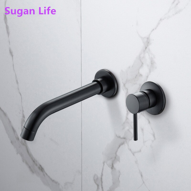 Sugan Life robinet de lavabo en or brossé | Robinet mural encastré à Rotation de 360 degrés poignée simple, robinet mitigeur de bain d'eau chaude et froide
