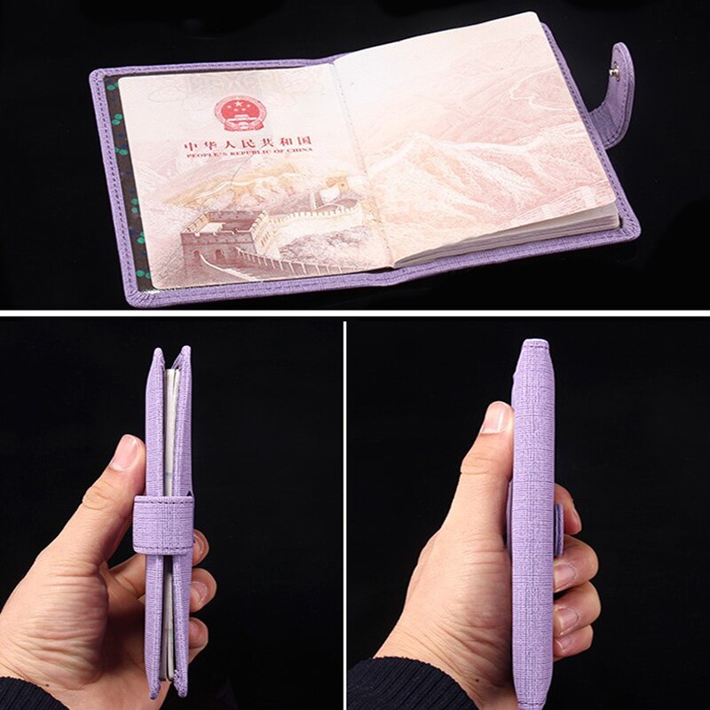 Vrouwen pu leren paspoorthoes unisex hoes op het paspoort met sluiting effen kleur paspoorthoes reisdocumenten kaarthouder