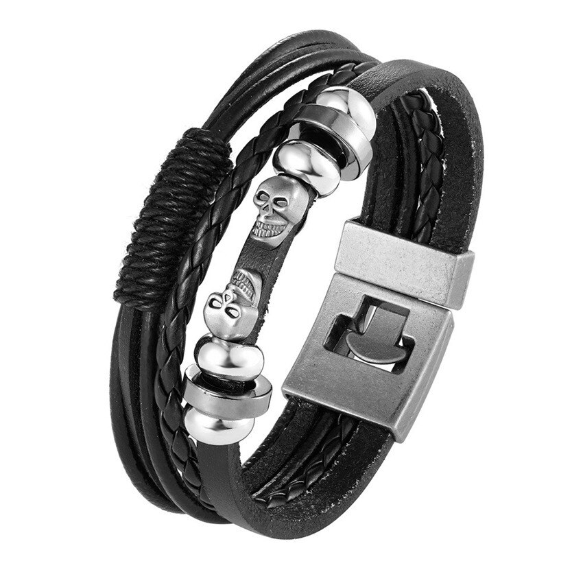 Pop skinn menn armbånd populær gutter mot ridder hodeskalle mann sjarm armbånd smykker pulseira masculina: Svart