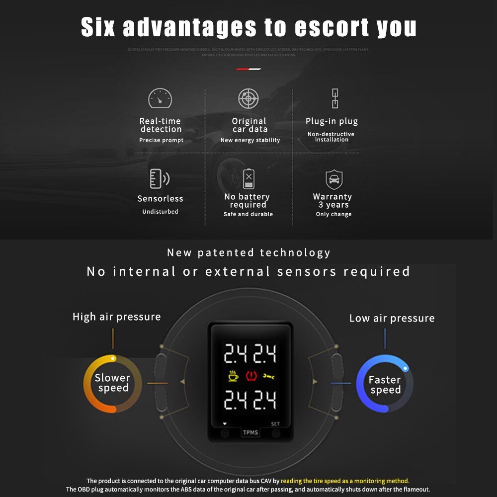 For Toyota Car Tire Pressure Monitoring System TPMS Monitor Door Automatic Lock OBD Real Time Display Pressure Value Tire TEMP