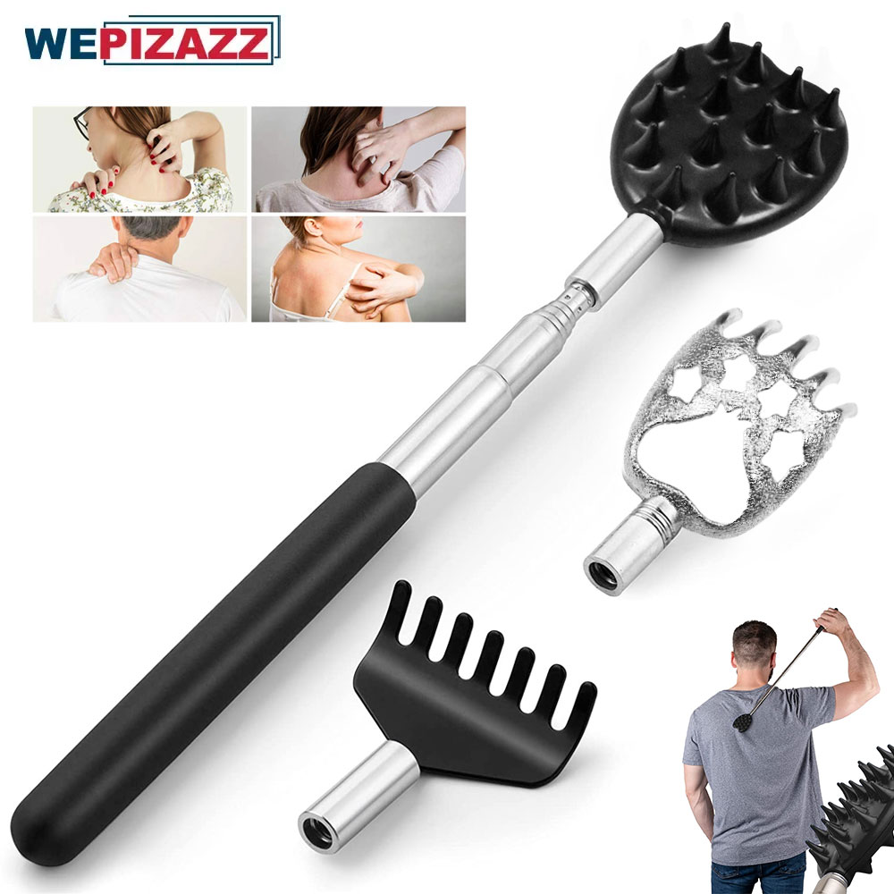 3 Pcs/Set Back Scratcher Télescopique Gratter Arrière Gratteur Masseur Kit Grattoir Extensible Télescopique Démangeaisons Massage Relaxation