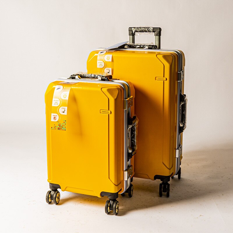 Den unisex aluminiumsramme vognkasse kabinetaske kuffert kuffert på forretningsrejse stewardess kuffert: Gul