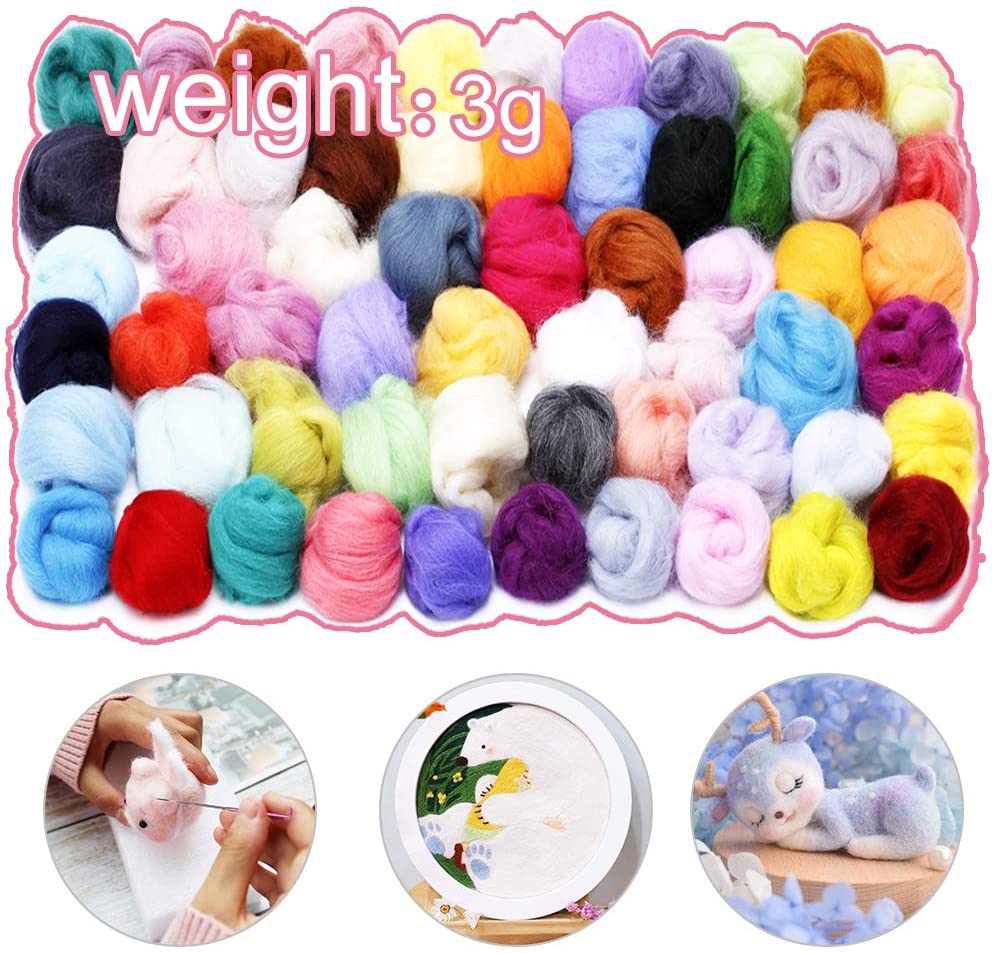 KAOBUY 204PCS Needle Felting Kit For Beginner, 60 Colors Wool Roving, Wool Felting Tool Kit Foam Mat Needle Felting Supplies