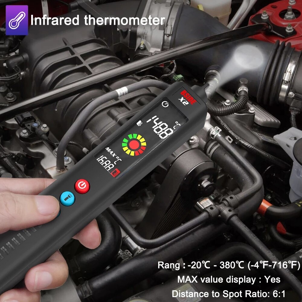 BSIDE X1/X2 Upgraded Voltage Tester, Color LCD 3-Result Display Voltage Detector with Infrared Thermometer for BBQ with EVA Case