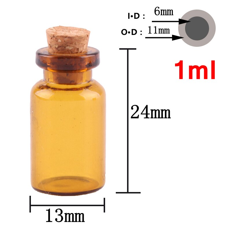 50pcs 1ml Amber Mini Glass Bottles Tiny Jar Vials With Cork Stopper DIY Craft