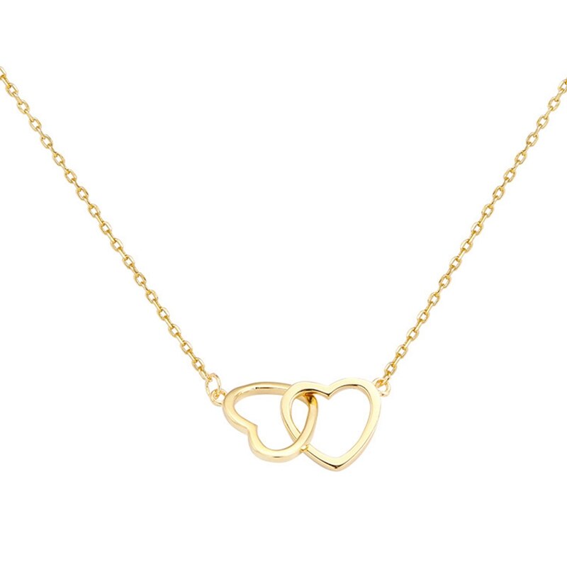 Love Double Heart-shaped Connected Hollow Pendant Necklace Light Luxury Female Clavicle Chain: GD