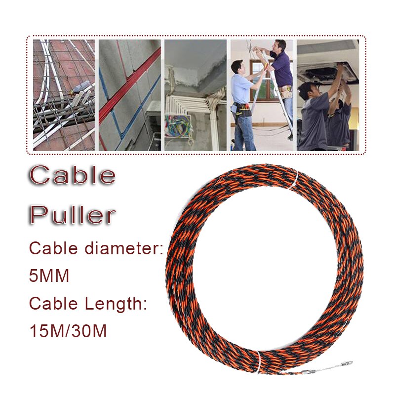 15/30M 5mm Cable Puller Fiberglass Electric Cable Wire Puller Electrical Tape Cable Guide Device Push Duct Snake Rodder Fish