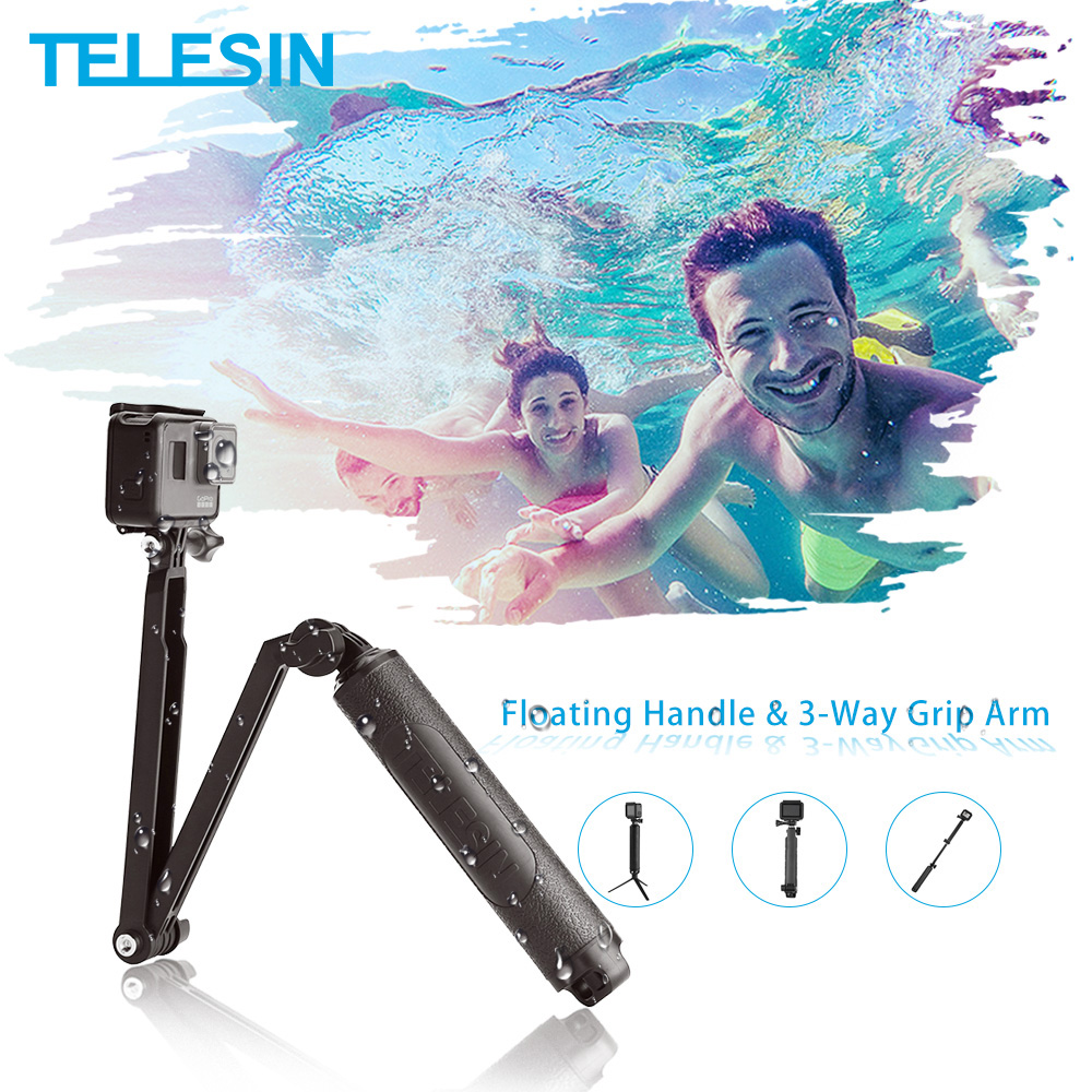 TELESIN Wasserdichte Selfie Stock Schwimm Hand Griff + 3-Weg Griff Arm Einbeinstativ Pole Stativ für GoPro Xiao YI SJCAM DJI Osmo Aktion