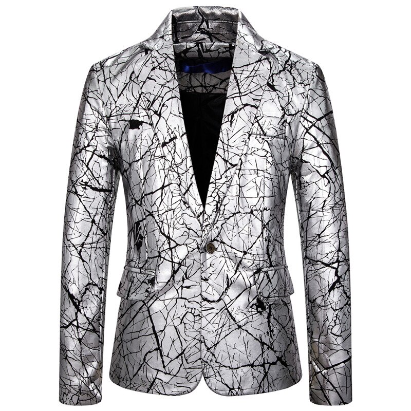 Men High-end One-grain Button-down Suit, Foil, Crackle Print Suit Blazers: Silver / S