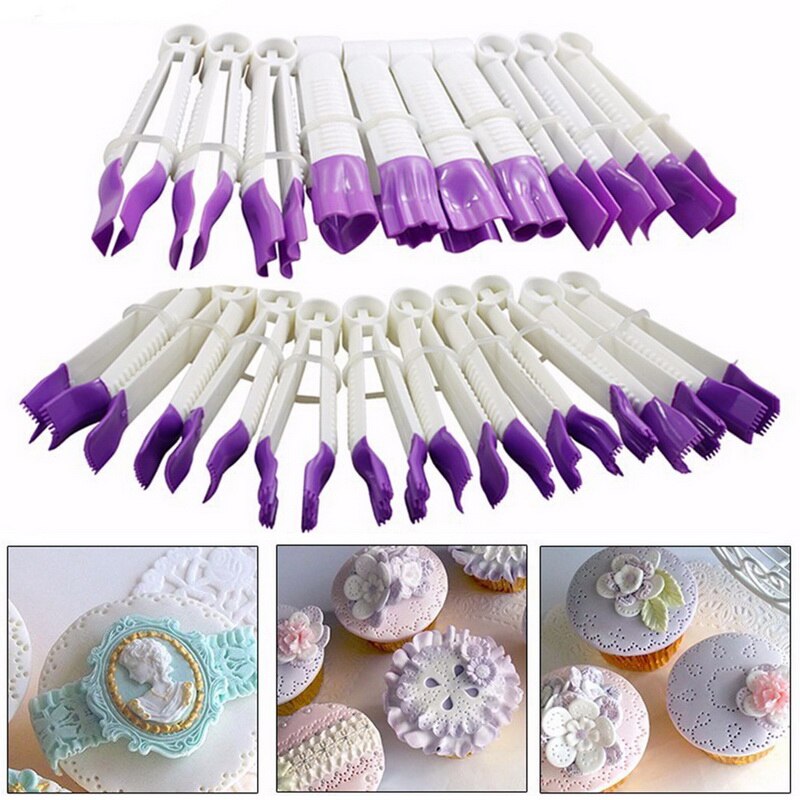 10 Pcs Pincet Cake Decoratie Kit Set Bloem Kant Rand Clip Graveren Koekjes Gebak Biscuit Cutter Tool Bakken Accessoires