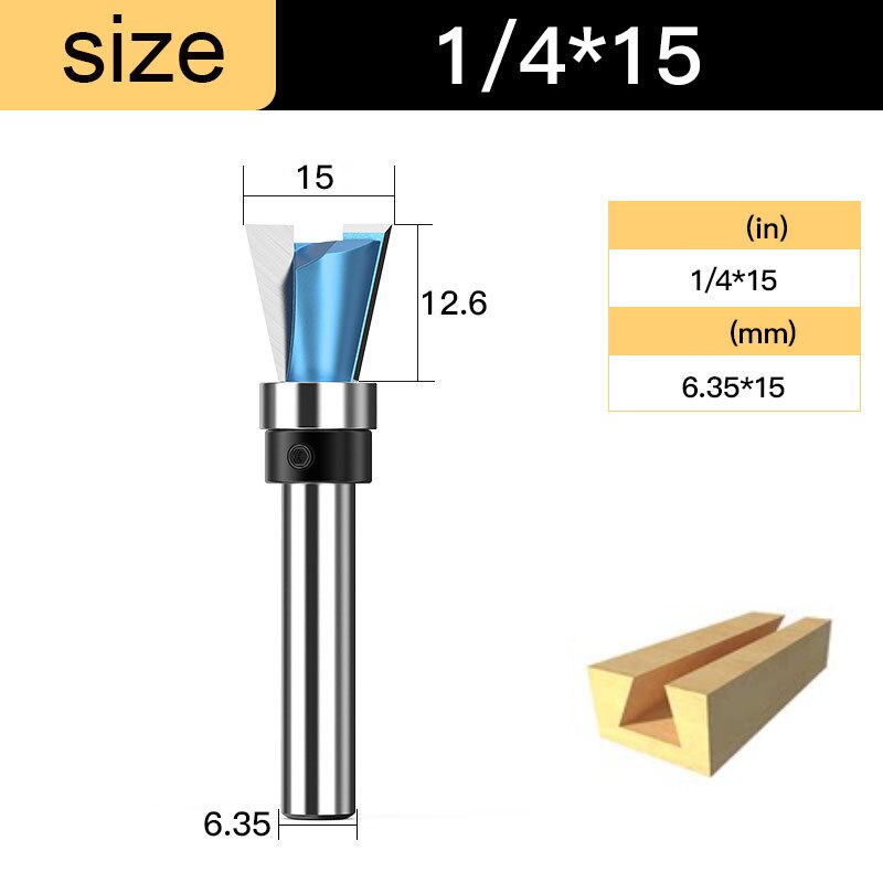 TIDEWAY Tungsten Carbide Steel Dovetail Router Bits Bearing Dovetail Groove Tenon Woodworking Milling Cutter 1/4 Inch Shank: 6.35x15