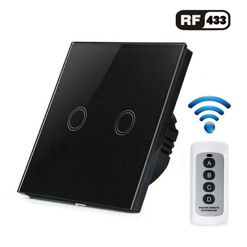 Standard Eu Wireless Remote Control Touch Switch For Rf433 Intelligent Wall Switch 1 / 2 / 3 / Band Glass Touch Switch: black 2 gang
