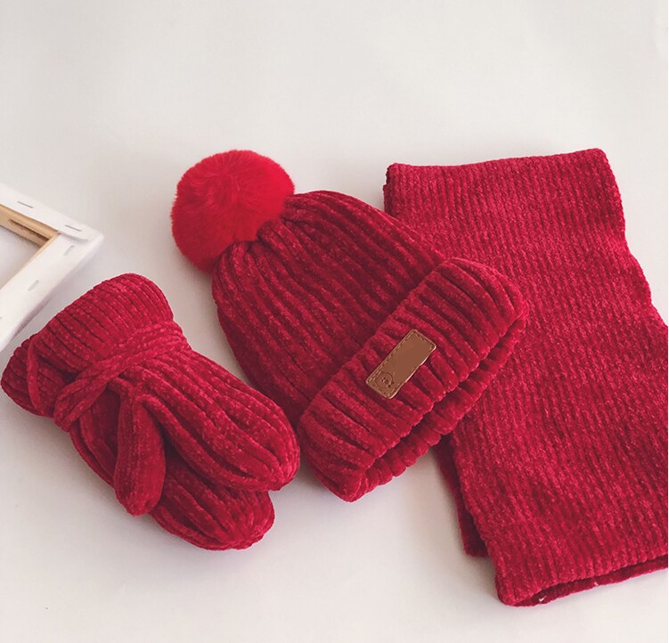 3PCS Katoenen Baby muts Sjaal Handschoenen Herfst Winter Kinderen Sjaal-kraag Jongens Meisjes Warm Mutsen Caps sjaal Sets
