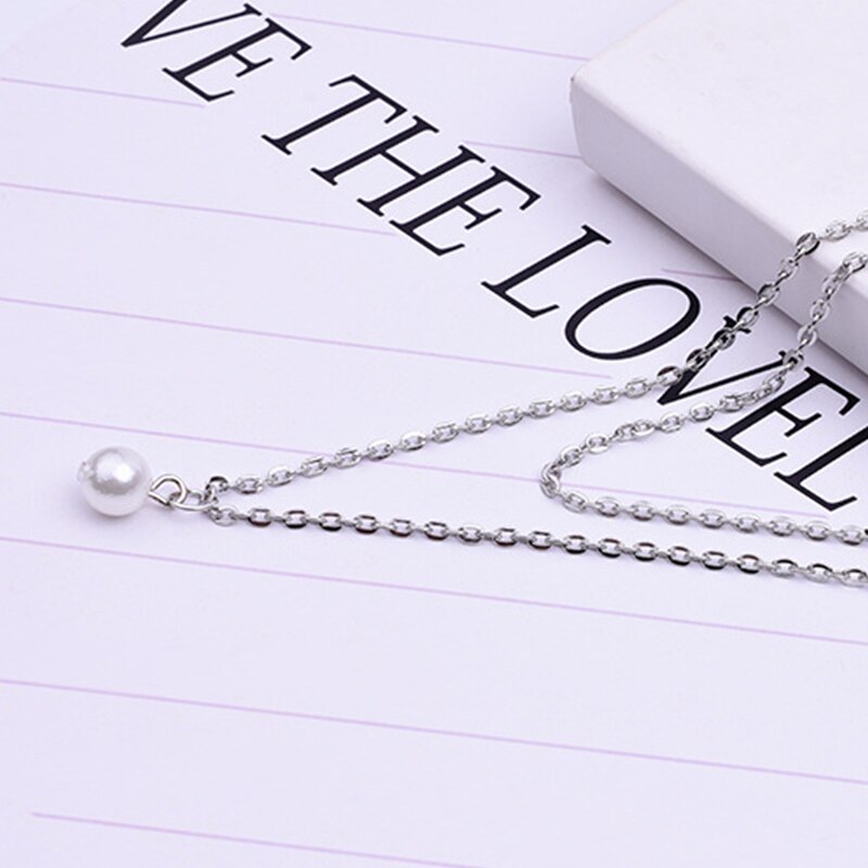 Zoete Eenvoudige Double Layer Parel Sleutelbeen Ketting Charmante Vrouwen Choker Ketting Hanger Vrouwelijke Mode Jaar Sieraden: Silver