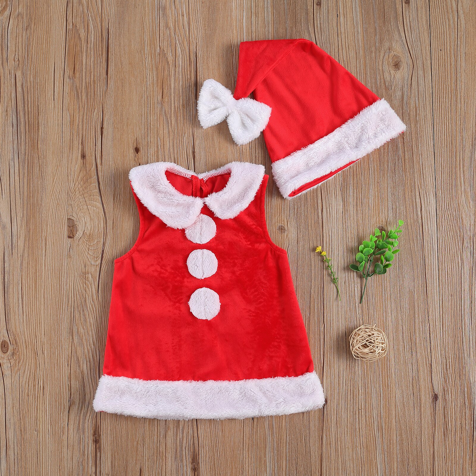 2pcs Christmas Party Baby Girls Boys Vest Tops Clothes Collar Fleece Sleeveless Tops+Hat 2pcs Toddler Infant Costumes 0-3Y