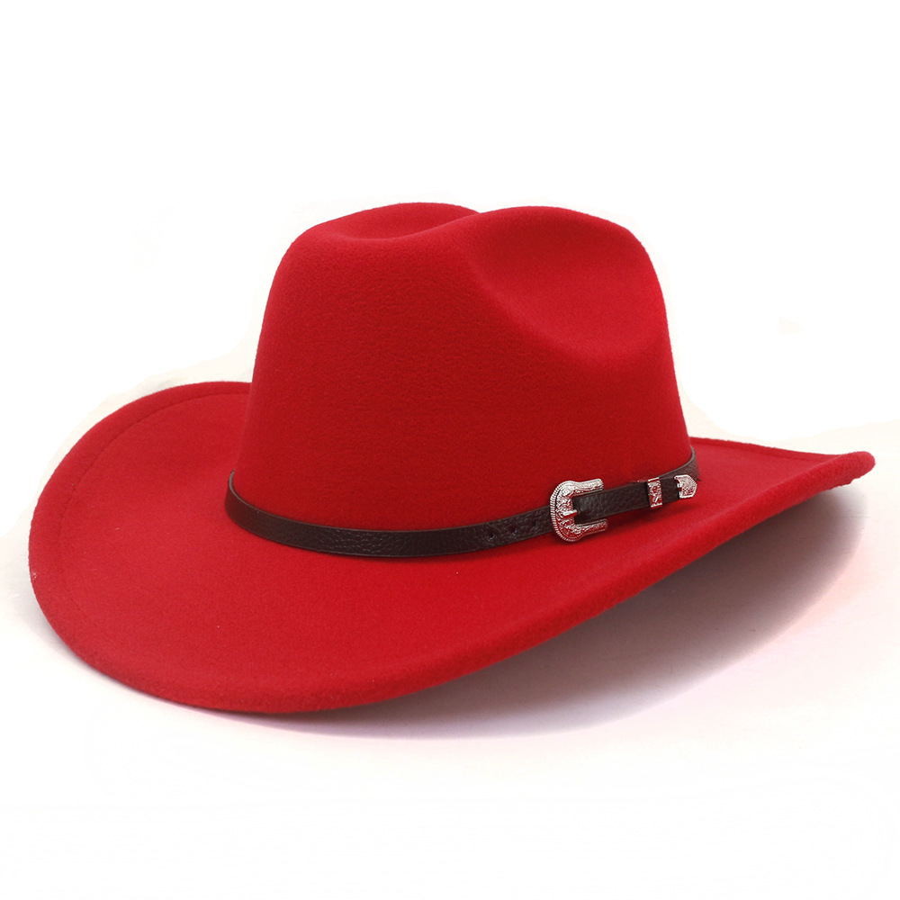 Chapéu de vaqueiro ocidental vintage masculino com cinto, aba enrolada, boné de igreja de jazz, novo, inverno, outono: Vermelho