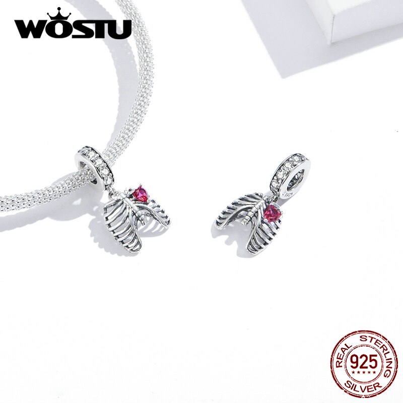 WOSTU Lungs Ribs Chams Real 925 Sterling Silver Fit Original Bracelet Pendant Love oath of ribs Zircon Beads Jewelry FIC1459