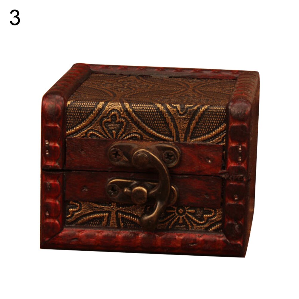 Vintage Small Wood Flower Coin Pattern Box Jewelry Bracelet Storage Holder Makeup Organizer Box Jewelry Treasure Chest Case