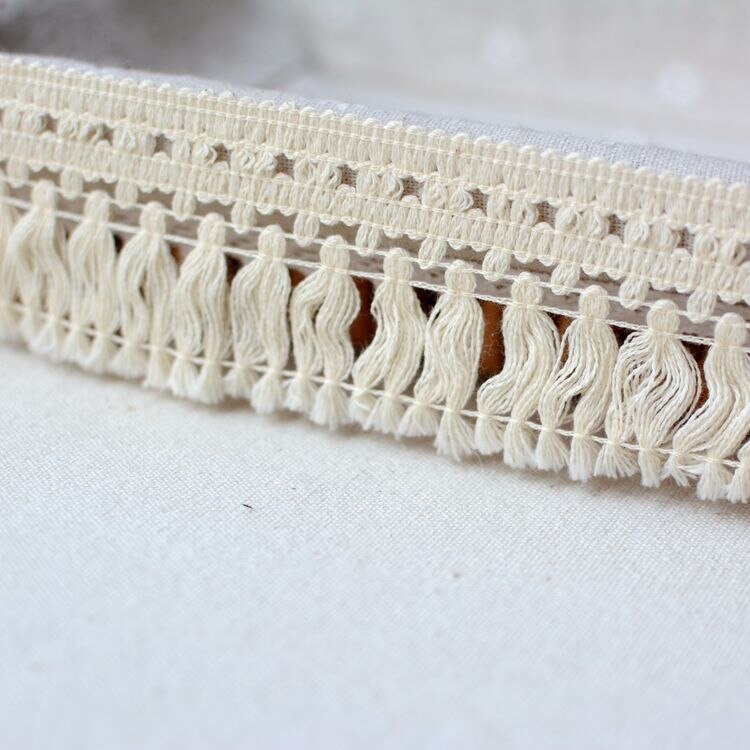 2 meter beige katoenen kwastjes, katoenen franjes, kant, kleding, gordijnen, woonaccessoires, kwastjes, kant, bandjes , 5.5cm