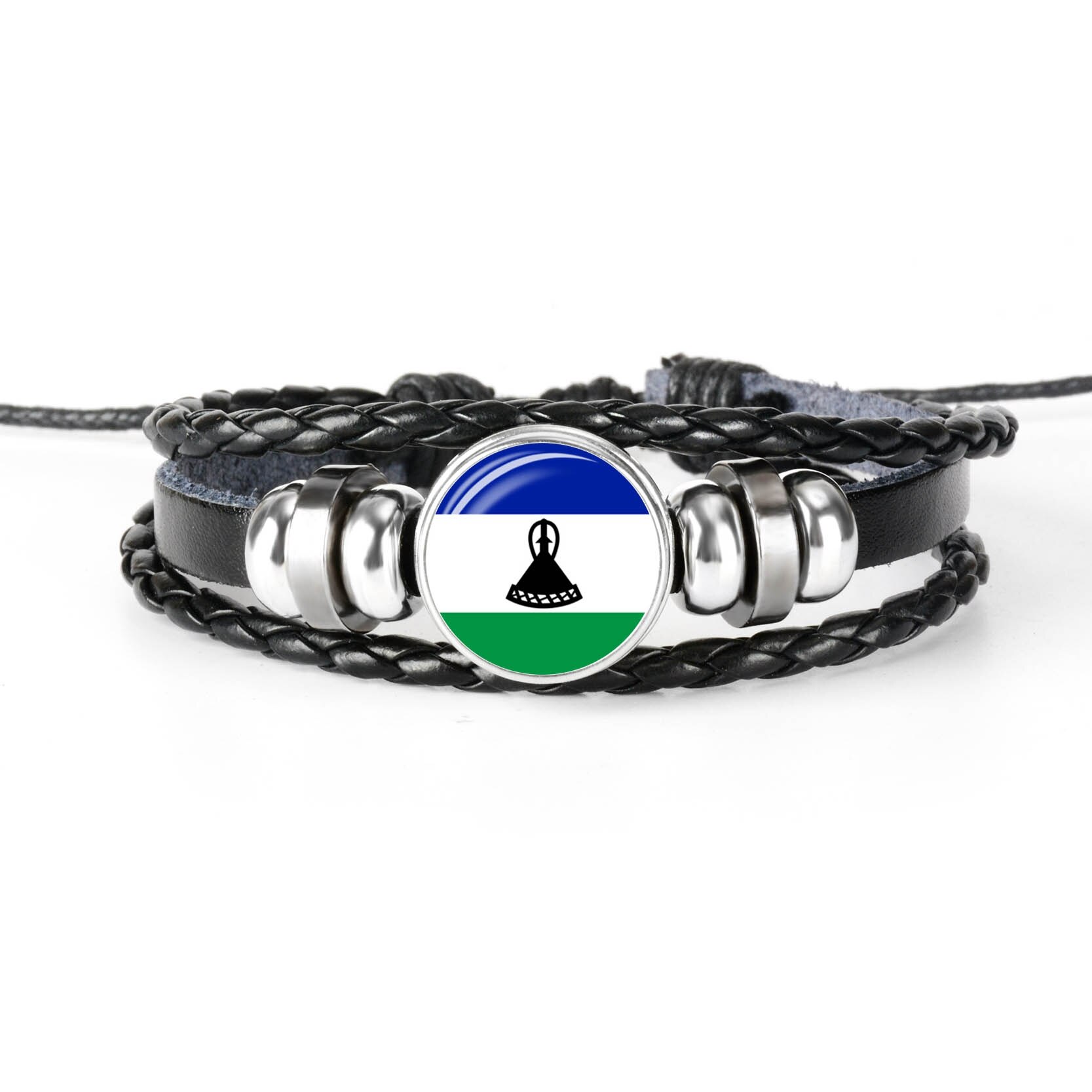 Pulsera de cuero hecha a mano para hombres y mujeres, brazalete con de la bandera de Rusia, con cabujones de cristal, de joyería,: LESOTHO