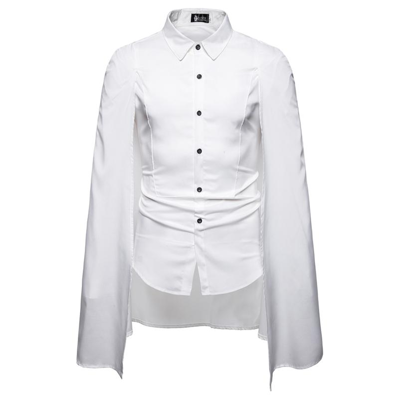 Ballkjole fast herreskjorte langermede skjorter med kappeskjorte chemise homme manche longue dansefest smokingskjorter: Hvit kappeskjorte / Xxl