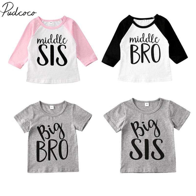 Baby sommerklær søster bror matchende klær baby gutt jente barn topper t-skjorte bokstavtrykk lappeteppe klær 6m-4t