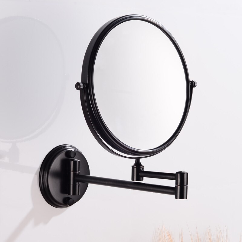 Wall Mirror Round Bathroom Makeup Mirror Stainless Steel Double Face Dressing Mirror Rotating Cosmetic Silver Make Up Tool: Black