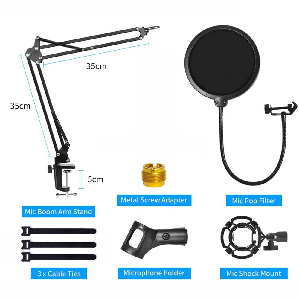 Brazo de soporte para micrófono soporte de suspensión con Clip adaptador de tornillo de 3/8 "a 5/8" para Blue Yeti Blue Snowball Yeti Nano Yeti x Mic
