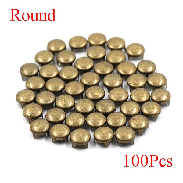 100 st 4 klonitar för kläder runda fyrkantiga metalldubbar och spikar pyramidnitar för lädernitar gör-det-själv-skor punktillbehör: Brons runda / 6mm