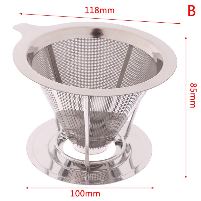 Double Layer Drip Coffee Filter Stainless Steel Reusable Cone Funnel Strainer Coffe Filter Holder: B