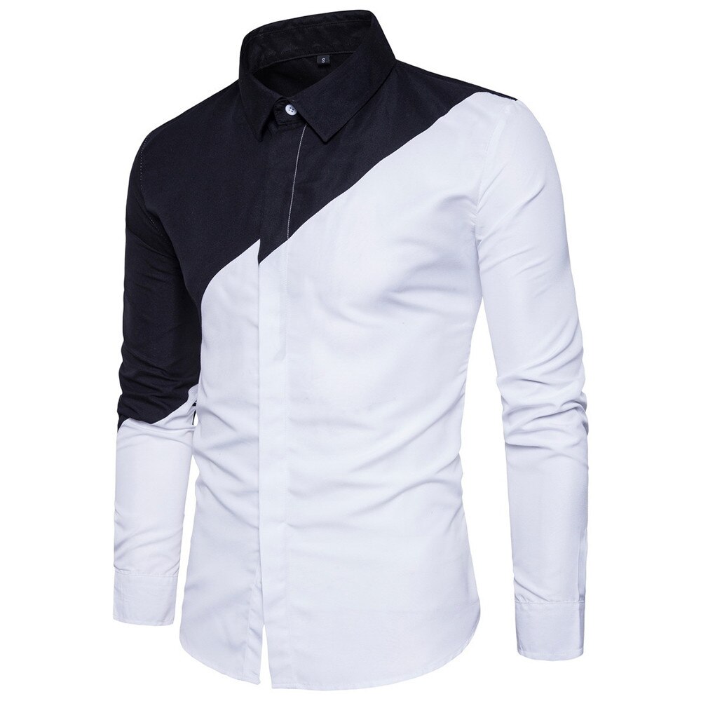 Langermet menn formell casual dresser slim fit tee kjole skjorter bluse topp