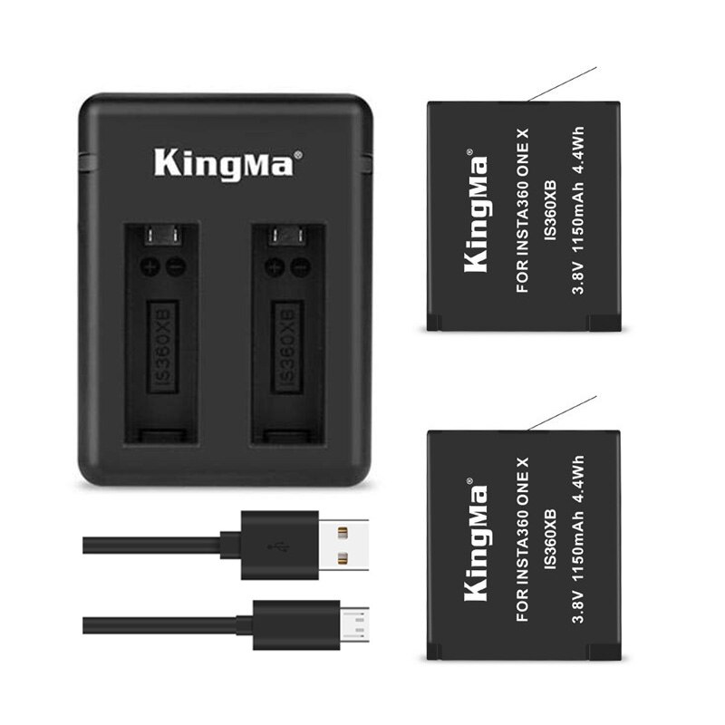 1150 mAh Original Kingma batterie au lithium pour Insta 360 X caméra + 2 fentes usb câble chargeur rapide pour Insta360 One X Accessores: Noir couleur