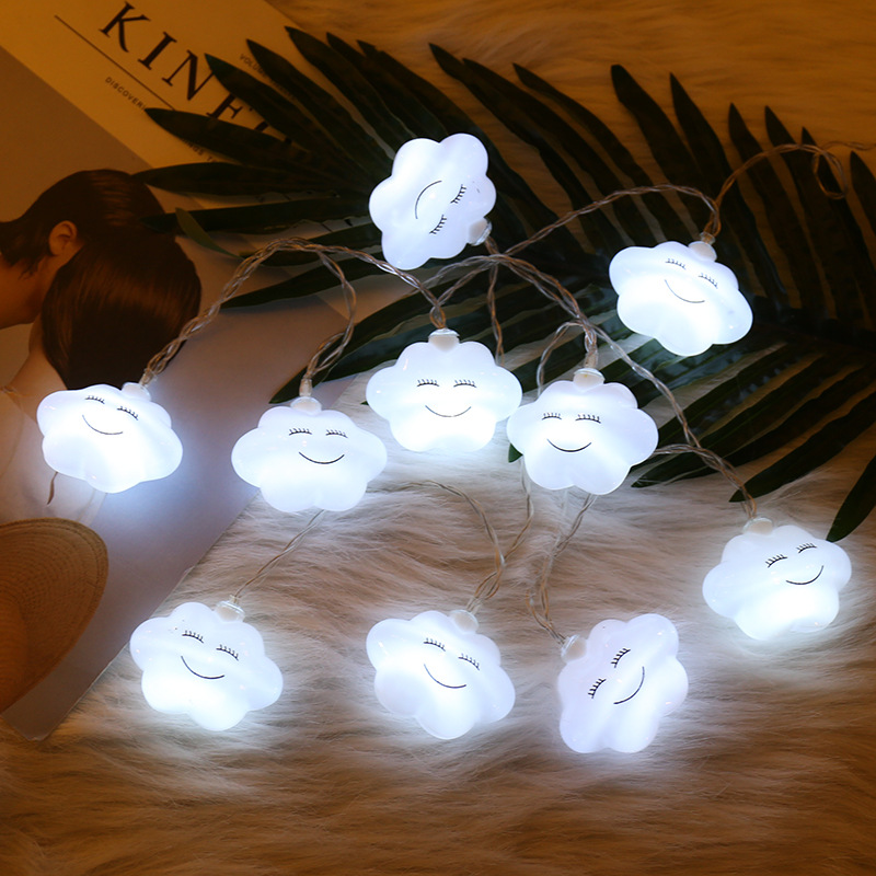 Guirnalda de luces Led con forma de nube para niños, lámpara de hadas de 1,5 M, decoración del hogar, dormitorio, con batería, 3 colores, novedad, 10Led