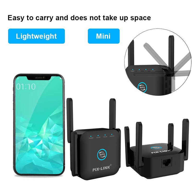 PIXLINK 2.4Ghz/5Ghz WiFi Repeater Wireless Long Range Extender AC1200 Network Booster Amplifier Rourter&#39;s Signal 300/1200Mpbs