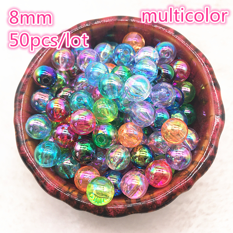 50 stuks 8mm AB Kleur Ronde Acryl Kraal Losse Spacer Kralen Voor Sieraden Maken DIY Armband