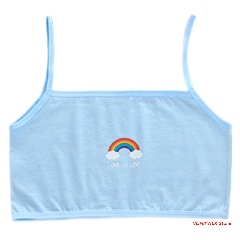 Estudiante pubertad chica verano sujetador de entrenamiento lindo Arco Iris dibujo de nube ropa interior transpirable capa Bralette sin aros