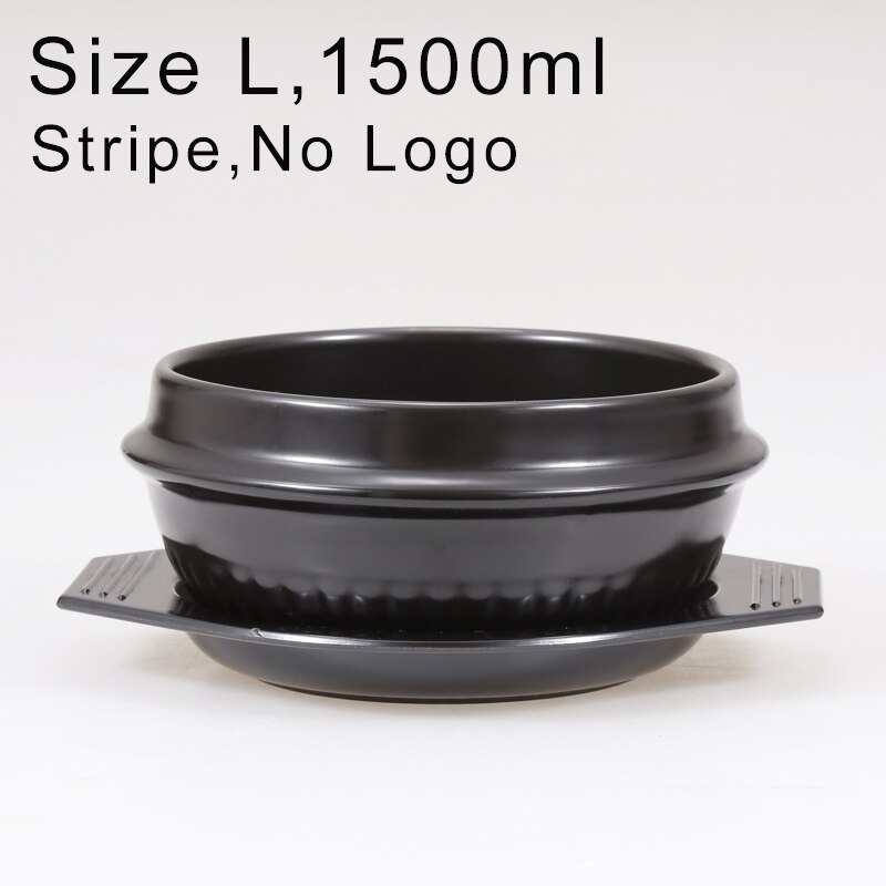 Korean Cuisine Dolsot Stone Bowl for Bibimbap Jjiage Ceramic Soup Ramen Bowls With Tray Packing Ceramic Bowl: Stripe 1500ml